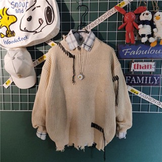  Áo Len Nam dệt phối rách phong cách Hàn Quốc 