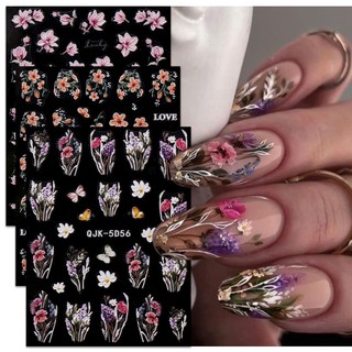 Hama Nhãn Dán Trang Trí Móng Nghệ Thuật Dập Nổi Họa Tiết Hoa Bướm Hoa Nhỏ Xinh