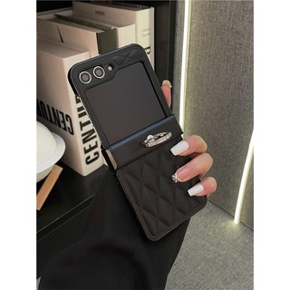 Hàn Quốc Sang Trọng Đơn Giản Retro Cortex Hình Thoi Lưới Nhẫn Dành Cho Samsung Galaxy Z Flip 7 fe Z Flip6 ZFlip 5 Zflip6 Zflip7 Ốp điện thoại Chống Sốc