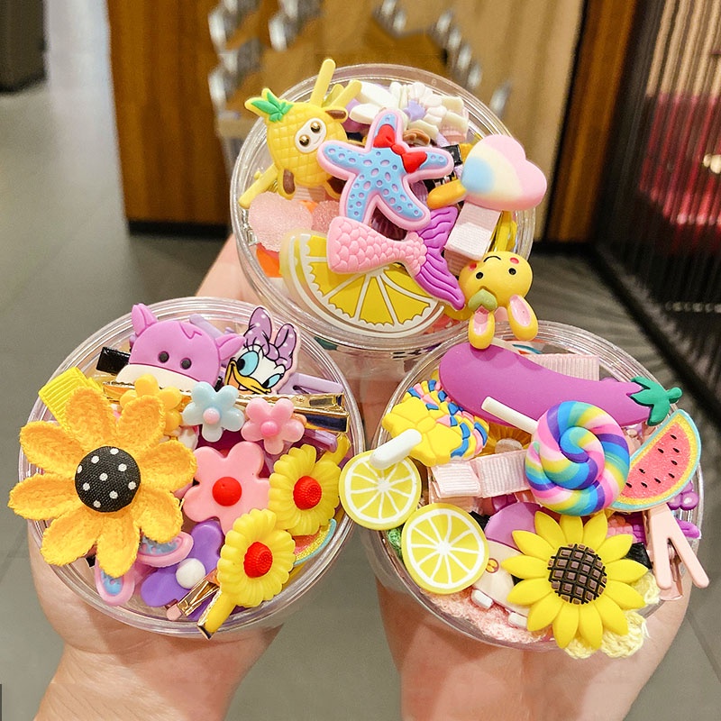 Bộ Kẹp Tóc Hình Hoa / Động Vật / Trái Cây Dễ Thương Phong Cách Hàn Quốc Cho Bé Gái