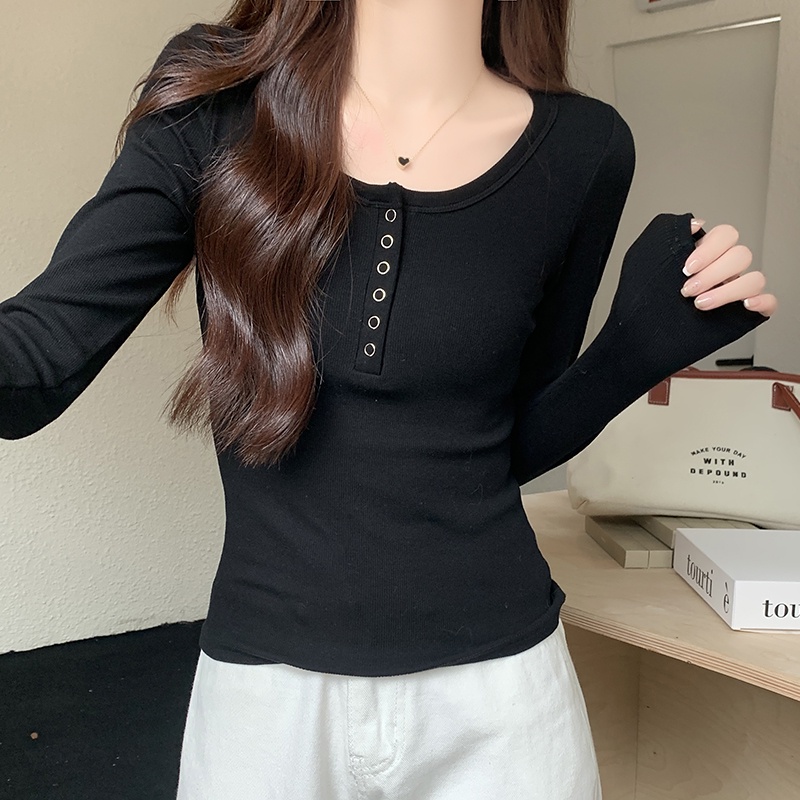 Áo Thun Cổ Tròn Tay Dài Cài Nút Thời Trang Thu Đông Dành Cho Nữ 68289