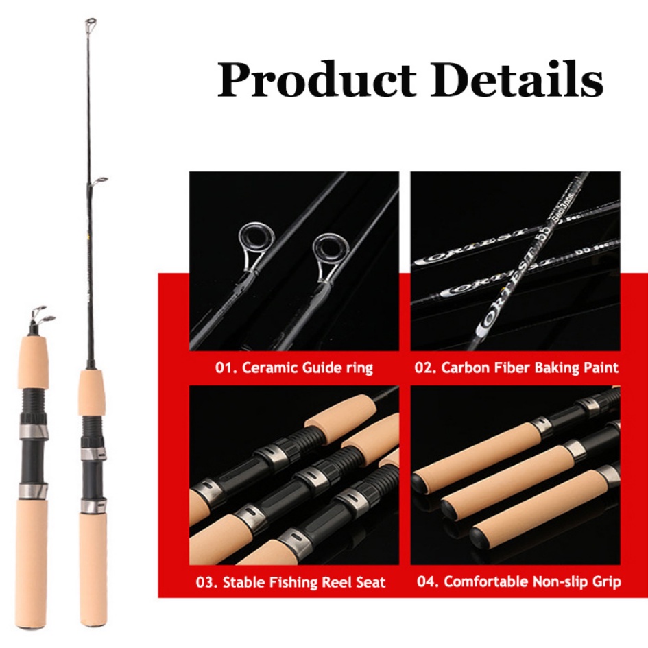 Cần Câu Cá mini 35cm 60 / 80 / 100cm Bằng Sợi carbon Siêu Ngắn