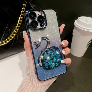 Ốp Điện Thoại TPU Mềm Kim Tuyến Nước In Hình Thiên Nga Sang Trọng Bảo Vệ Camera Cho iPhone 11 12 13 14 15 pro max 15 plus