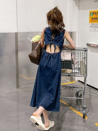 Váy Jean Nữ Drawstring Outback Denim Dress Cho Nữ Mùa Hè 2023 Thiết Kế Rỗng Mới Cảm Giác Thắt Lưng