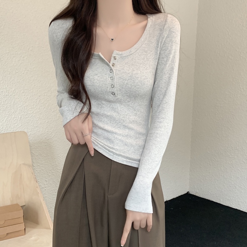 Áo Thun Cổ Tròn Tay Dài Cài Nút Thời Trang Thu Đông Dành Cho Nữ 68289