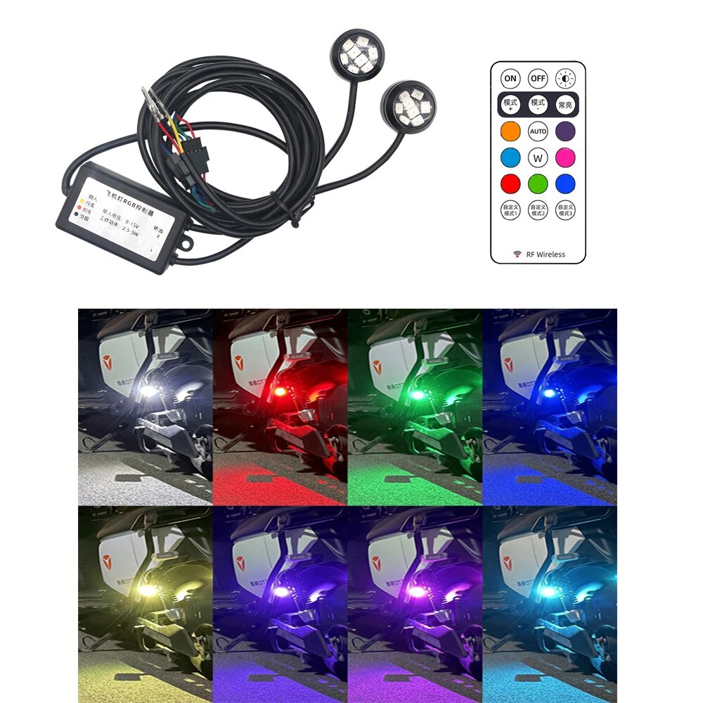 Đèn led rgb Có Dây Điều Khiển Từ Xa Chống Va Chạm An Toàn 7 Màu Sắc Dành Cho Xe Hơi Xe Máy scooter