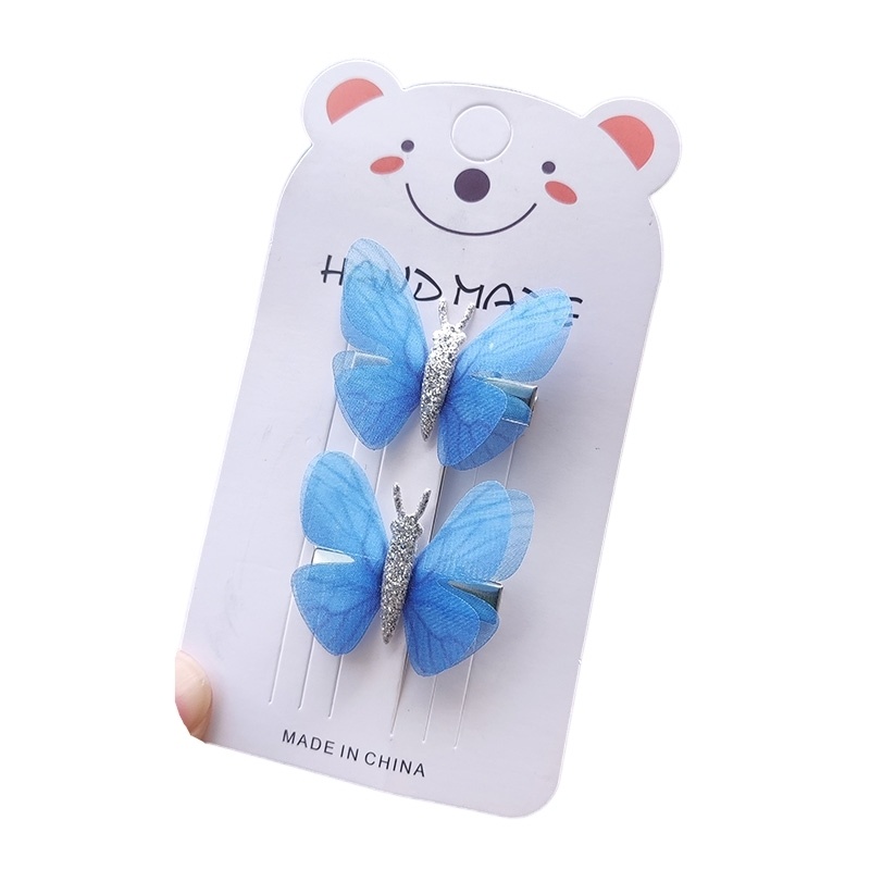 Set 2 Kẹp Tóc Vải Tuyn Hai Lớp Hình Bướm Nhiều Màu Dễ Thương Cho Bé Gái