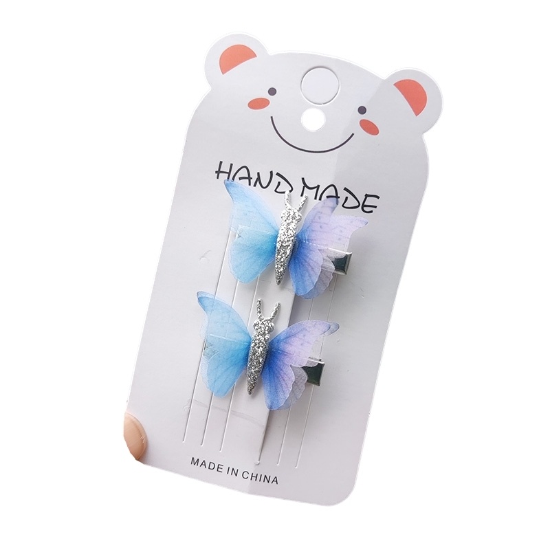 Set 2 Kẹp Tóc Vải Tuyn Hai Lớp Hình Bướm Nhiều Màu Dễ Thương Cho Bé Gái