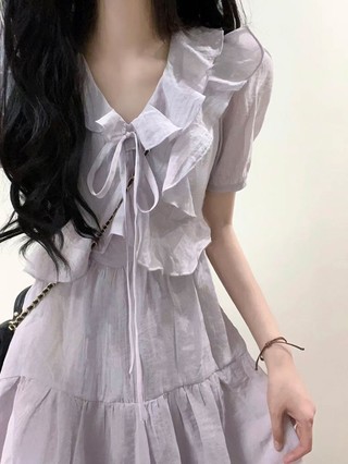 Váy Nữ Phong Cách, Thiết Kế Cảm Giác Lá Sen Viền Váy Nữ Sinh Mùa Hè Kiểu Dáng Mới