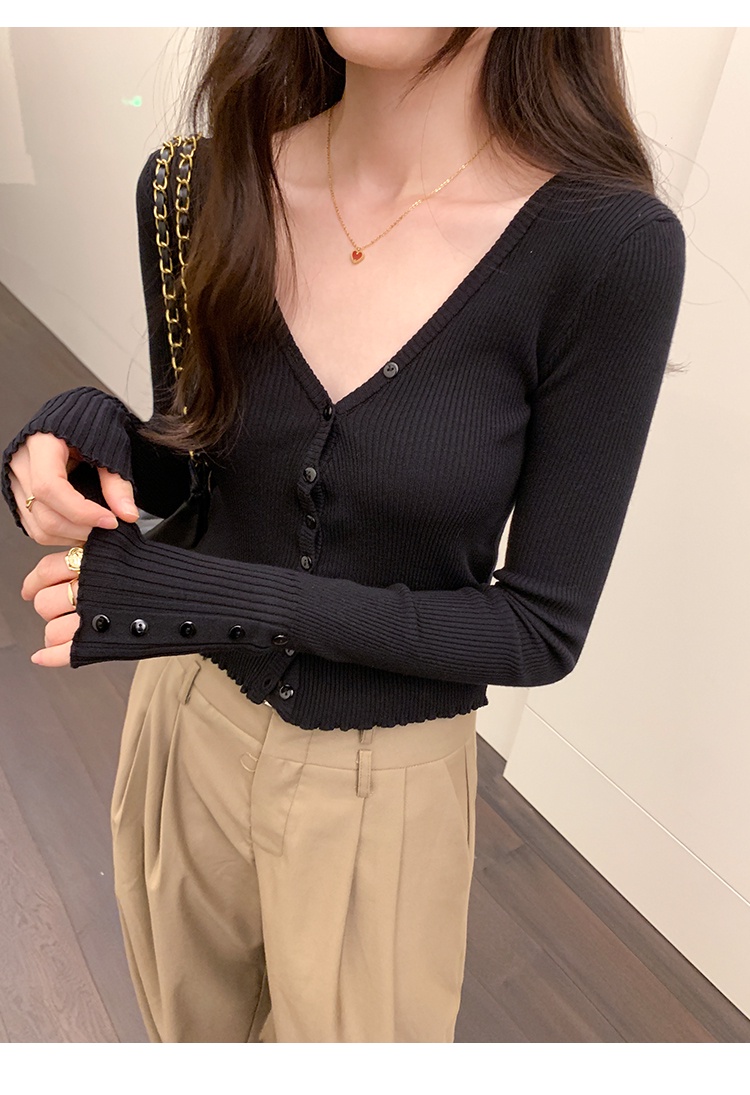 Áo cardigan Dệt Kim Cổ v Dáng Ôm Dài Tay Phong Cách retro 69080