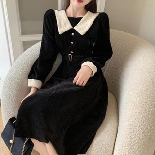 Váy Nữ Phong Cách Pháp Nhỏ Corduroy Dress Nữ Thu Mới Nhất Cô Gái Khí Chất Thắt Lưng Tôn Eo Dành Cho Bạn Gái