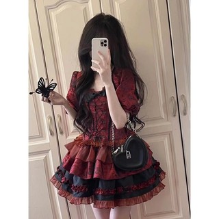 Dark Series Công Chúa Bouffant Set Mùa Hè Bong Bóng Tay Áo Ngắn Coat Spacer Lolita Cake Dress