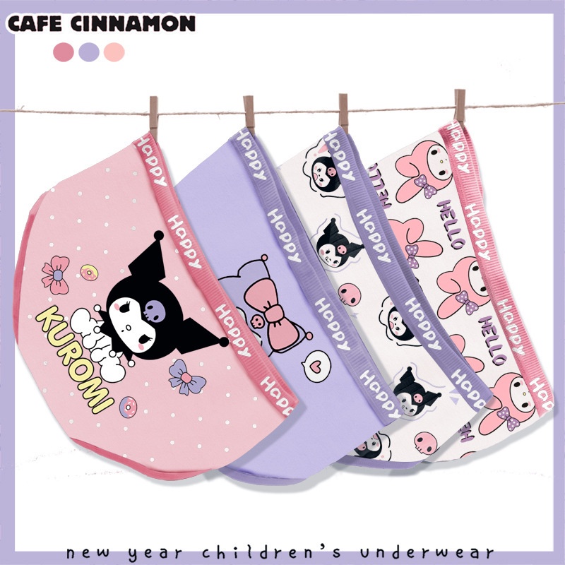 SANRIO Dễ Thương Bộ 4 Quần Lót cotton In Hoạt Hình my melody kuromi Đáng Yêu Dành Cho Bé Gái