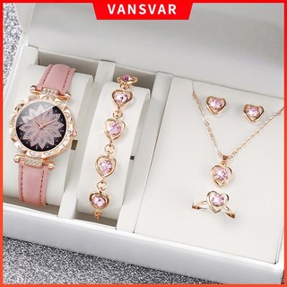 Thời trang đồng hồ quartz nữ mặt hoa đính hột xoàn dây da
