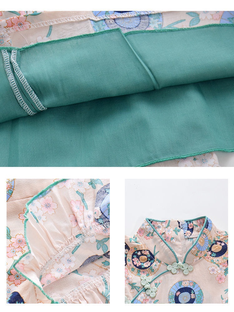 Đầm Sườn Xám In Hoa Tay Cánh Tiên Xinh Xắn Dành Cho Bé Gái