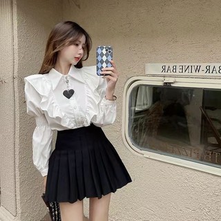 Set sơ mi bèo tay bo mix chân váy xếp li hack tuổi