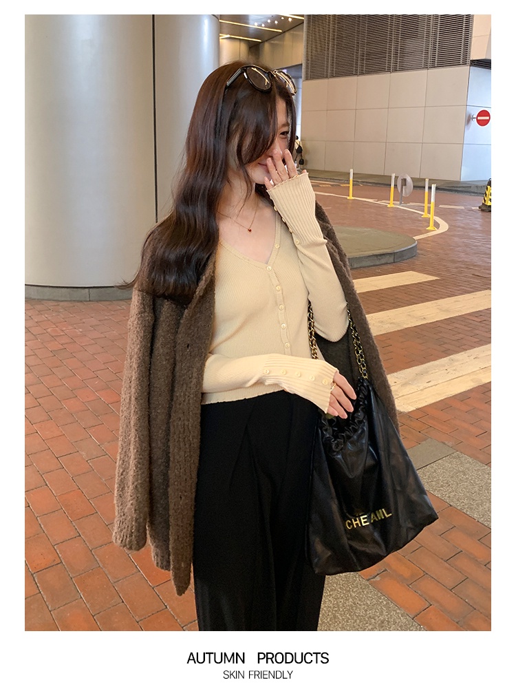 Áo cardigan Dệt Kim Cổ v Dáng Ôm Dài Tay Phong Cách retro 69080