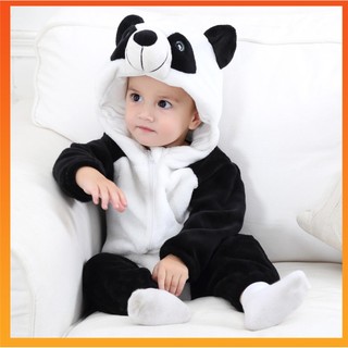 Bộ đồ ngủ liền thân có nón hình gấu trúc stitch dễ thương cho bé sơ sinh