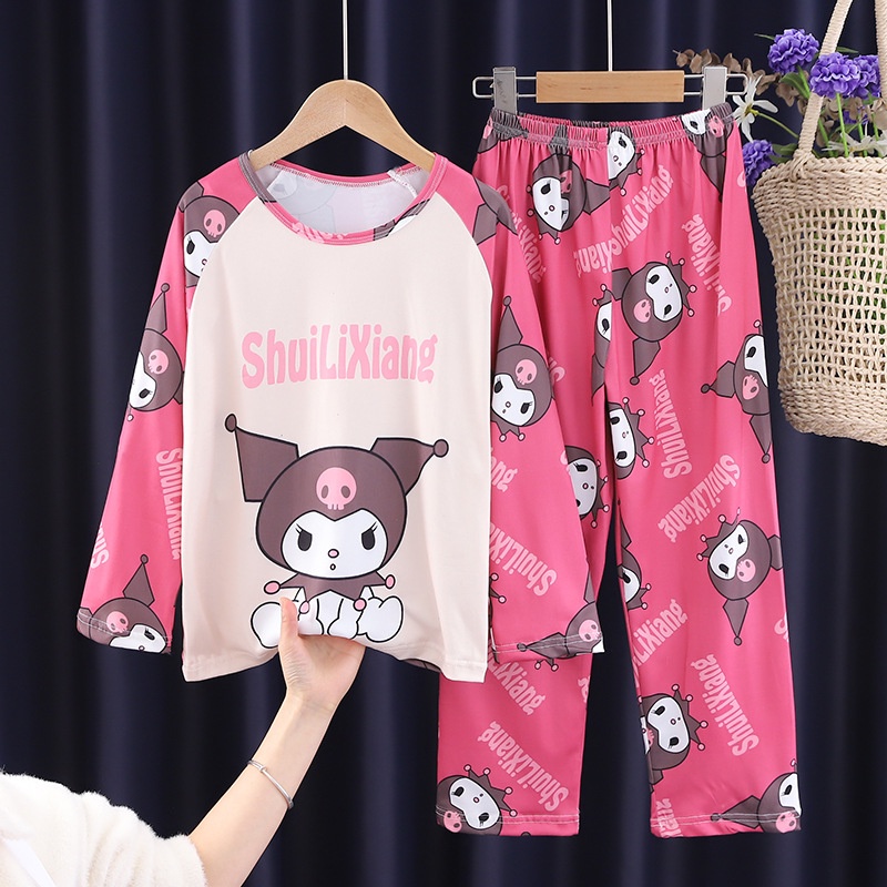 Bộ Đồ Ngủ Kuromi Cinnamoroll Tay Dài Phối Ren Mỏng In Họa Tiết Hoạt Hình Dễ Thương Thời Trang Xuân Thu Pijama Cho Bé Gái
