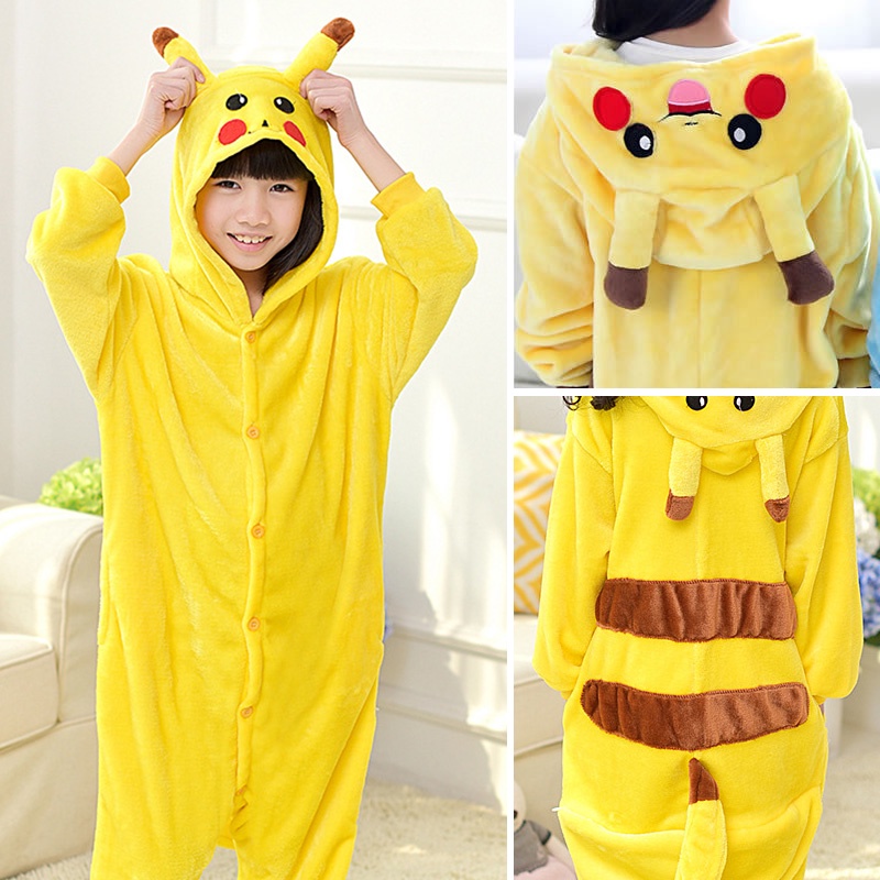 Bộ Đồ Ngủ Liền Thân Hóa Trang Khủng Long Hoạt Hình pikachu / Khủng Long Bằng Vải flannel Dành Cho Bé Trai Gái