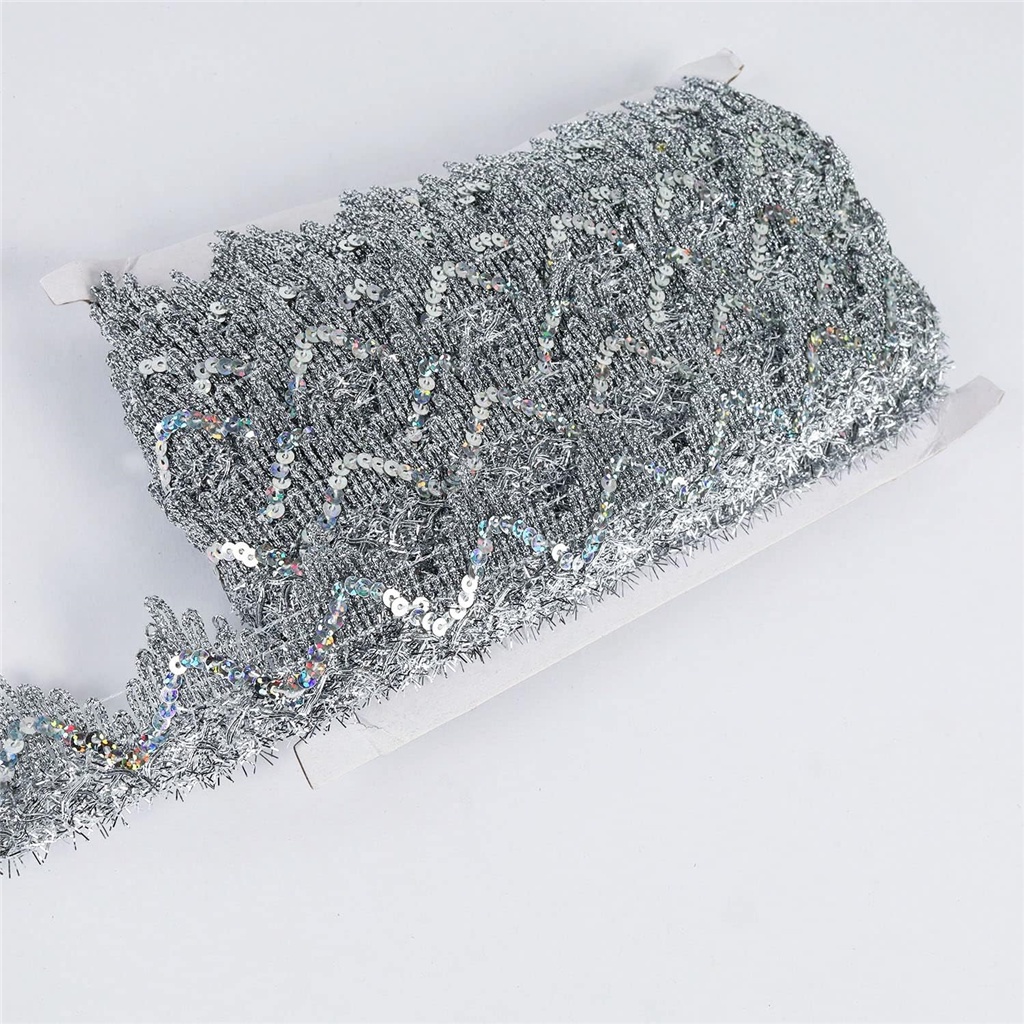 Cuộn Dây Ruy Băng Ren Đính Kim Sa Rộng 4cm Dài 2 Yards