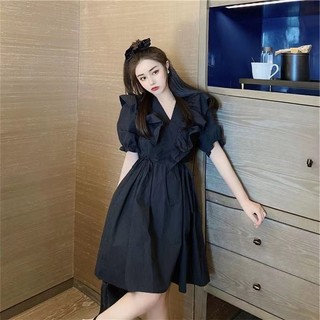 Váy Đen Nhỏ Thể Hiện Khí Chất Gầy, Tay Áo Bong Bóng, Sơ Mi Pháp , Váy Hepburn Đen, Xuân Và Mùa Hè.