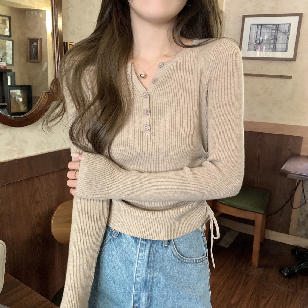 Áo sweater Dệt Kim Tay Dài Dáng Ôm Màu Sắc Đơn Giản Thời Trang 68020