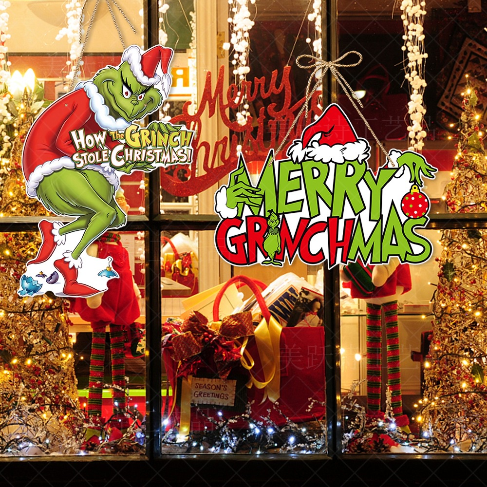[Hàng có sẵn] Treo cửa Grinch tóc xanh Đồ trang trí Giáng sinh Trang trí treo cửa Grinch