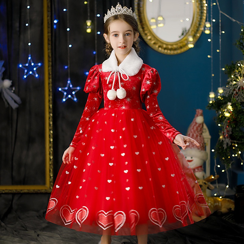 Mới Đầm Tay Dài Phối Lưới Thời Trang Giáng Sinh / halloween Cho Bé Gái