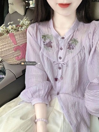 Set Đũi Áo Sơ Mi Thêu, Váy Dài, Phong Cách Tiểu Thư Nhẹ Nhàng Mùa Hè, Mát Mẻ