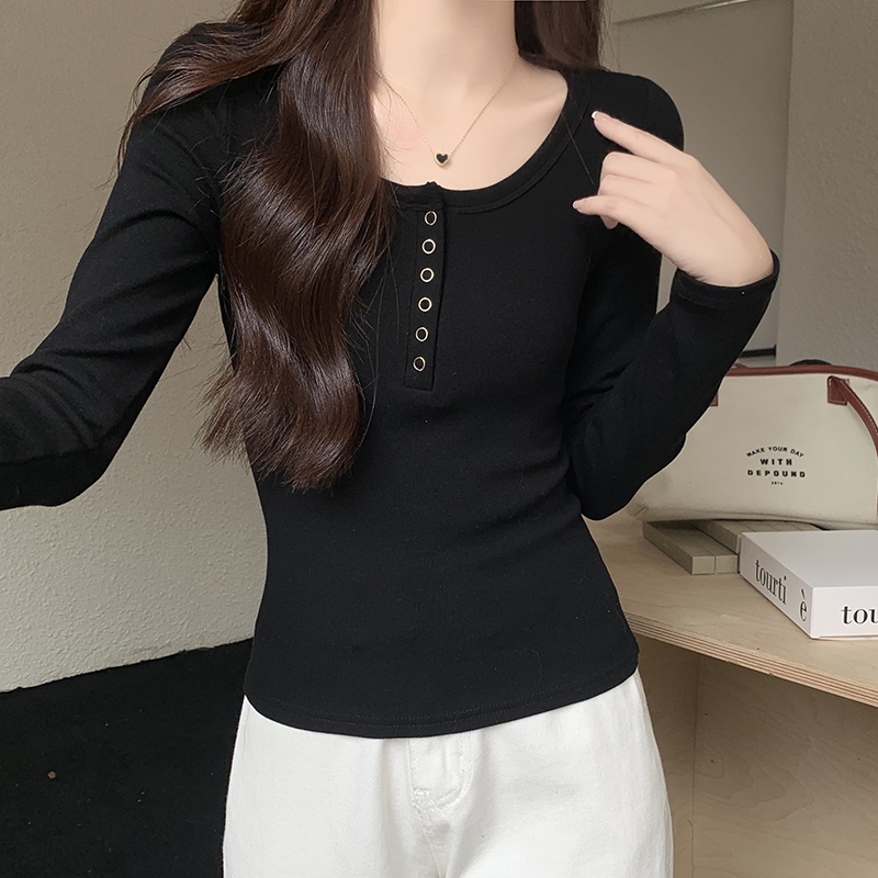 Áo Thun Cổ Tròn Tay Dài Cài Nút Thời Trang Thu Đông Dành Cho Nữ 68289