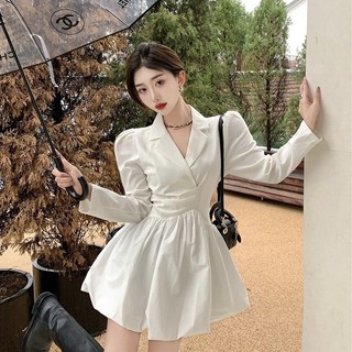 Váy Trắng Dài Tay Thiết Kế Quần Áo Màu Trắng, Váy Ngắn Tay, Kiểu Mới Mùa Xuân