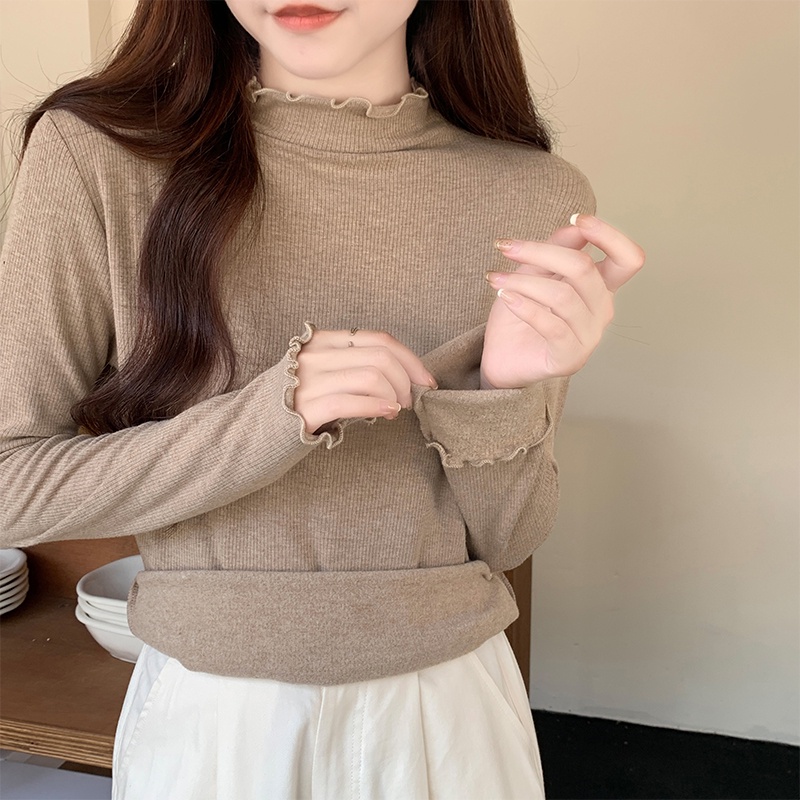 Áo Thun Tay Dài Cổ Cao Lót Lông Cừu Dày Dặn Thời Trang Thu Đông 68260 Cho Nữ