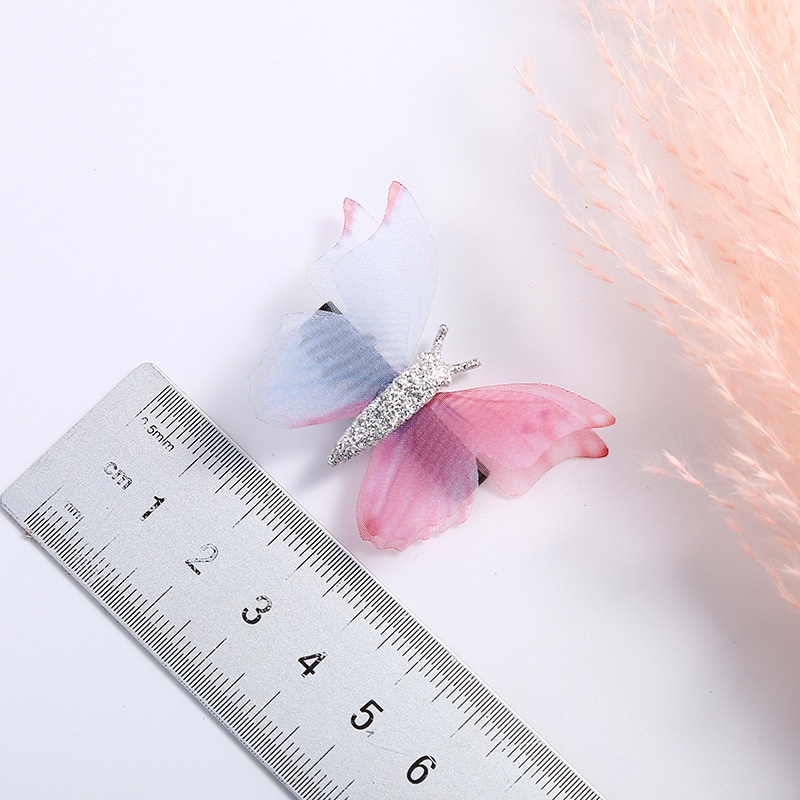 Set 2 Kẹp Tóc Vải Tuyn Hai Lớp Hình Bướm Nhiều Màu Dễ Thương Cho Bé Gái
