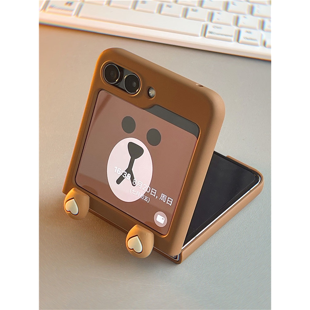 Dễ Thương Bao Da Điện Thoại Nắp Gập Hình Tai Gấu 3d Màu Trơn Phong Cách Hàn Quốc Cho galaxy z flip5 flip 5 z flip5 zflip5 zflip5 Ốp