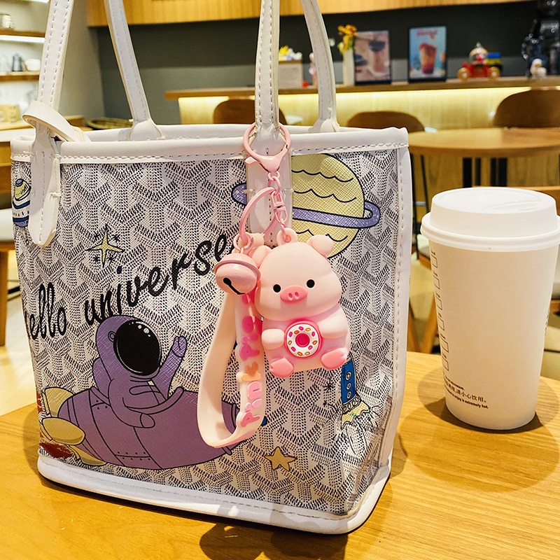 Dễ Thương Móc Khóa Silicon Hình Gấu Trúc Ăn Bánh donut / Heo Đất / Bánh donut