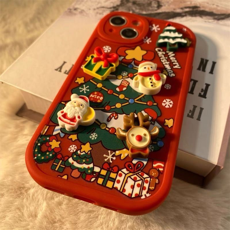 Ốp Điện Thoại Thiết Kế Lỗ Tròn Màu Trơn Hình Búp Bê Giáng Sinh 3d Cho iphone 12 13 14 15 11 pro max ggzxz
