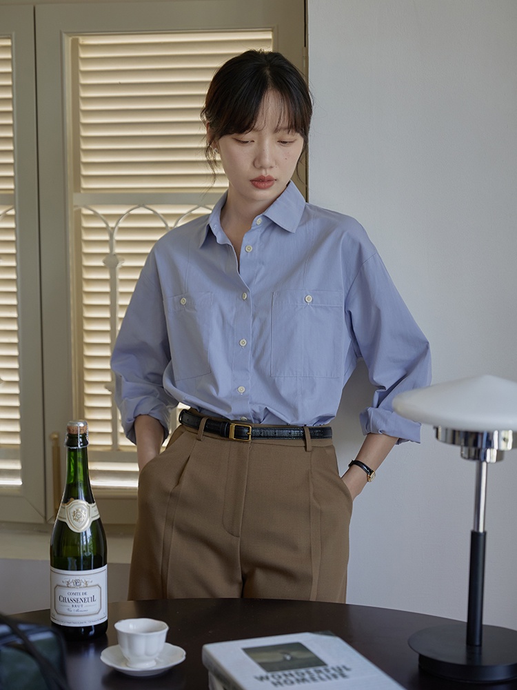 Áo Sơ Mi Dài Tay Dáng Rộng Phối Túi Phong Cách retro 67498