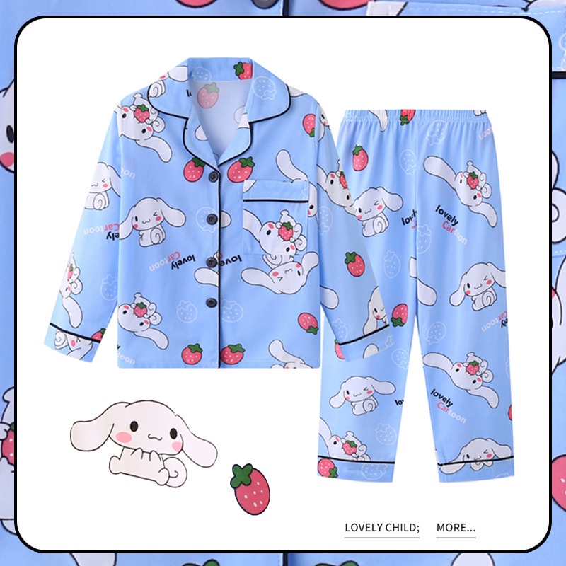 Áo Bộ Đồ Ngủ Gấu Dâu Cho Bé Kuromi Cinnamoroll Đồ dài Tay Dài In Họa Tiết Melody Dễ Thương Thời Trang Mùa Hè Pijama Cho Bé Gái