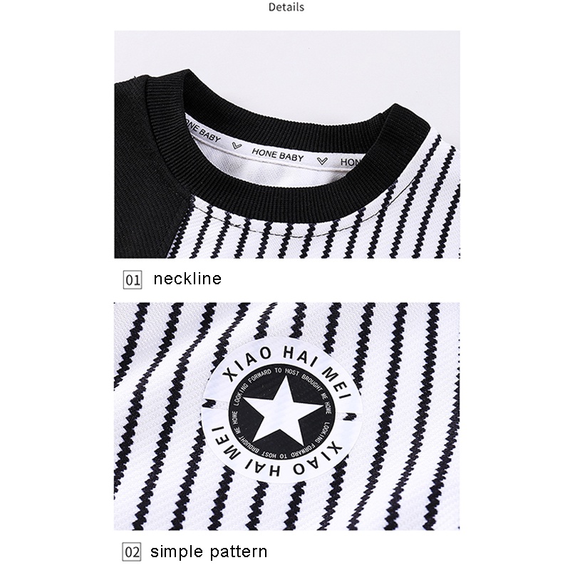 Áo Hoodie Cổ Tròn Họa Tiết Kẻ Sọc Thời Trang Xuân Thu Dễ Thương Cho Bé Trai