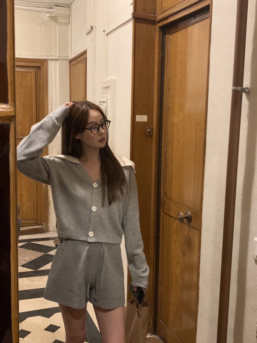 68139 Áo Len Màu Tương Phản Ve Áo cardigan Nữ Hàng Đầu