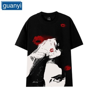 Guanyi1 Áo Thun Không Tay oversized form Rộng In Hình Đôi Môi Cho Nam Và Nữ