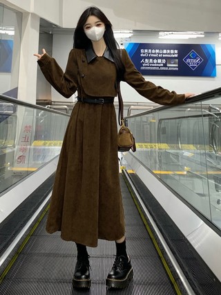 Váy Dài Mùa Thu Và Mùa Đông 2023 Phong Cách Mới Của Phụ Nữ Pháp Giả Hai Lớp Sơ Mi, Vạt Áo Cách Điệu 