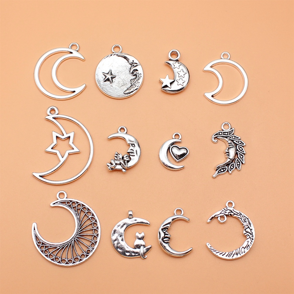 Charms set 12 Mặt Dây Chuyền Hình Mặt Trăng Dễ Thương