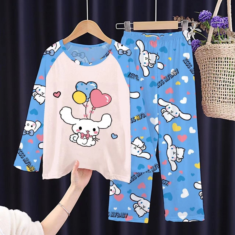Bộ Đồ Ngủ Kuromi Cinnamoroll Tay Dài Phối Ren Mỏng In Họa Tiết Hoạt Hình Dễ Thương Thời Trang Xuân Thu Pijama Cho Bé Gái