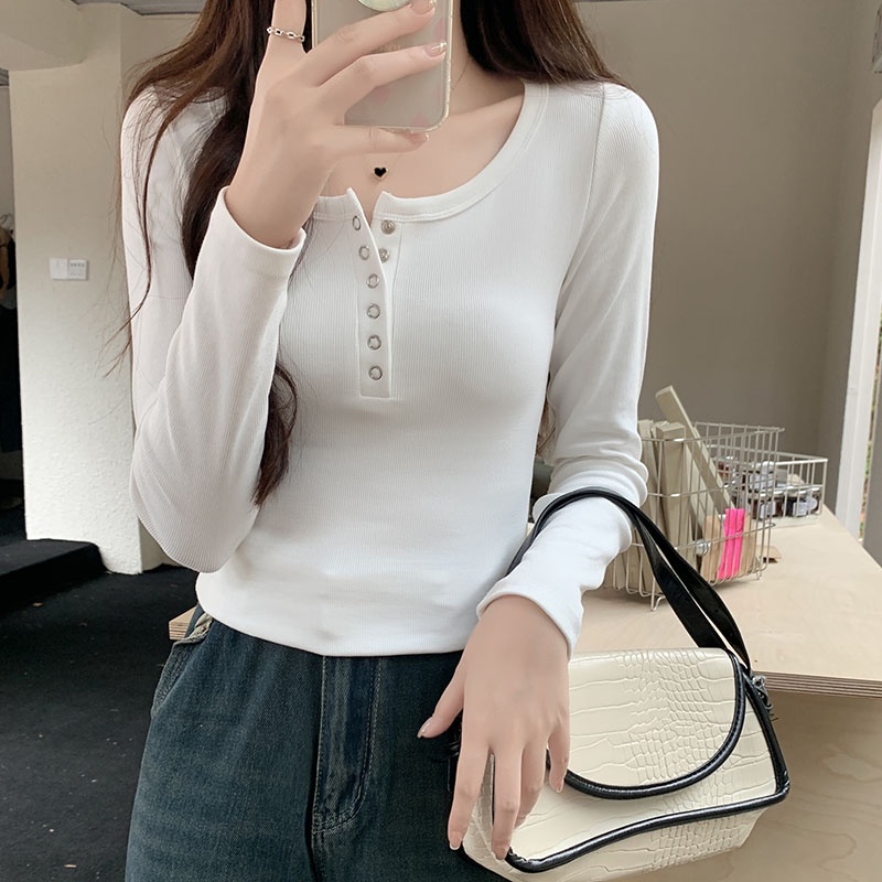 Áo Thun Cổ Tròn Tay Dài Cài Nút Thời Trang Thu Đông Dành Cho Nữ 68289