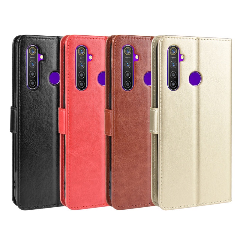 Bao Da pu Điện Thoại Nắp Lật Kèm Ngăn Đựng Thẻ Cho oppo realme 5 pro 5i 5s c3 c3i Giá Đỡ