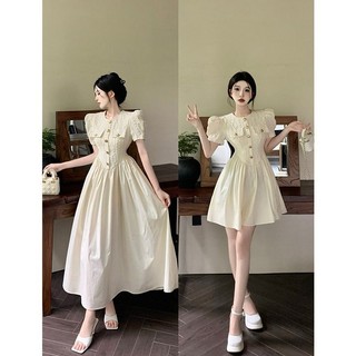 Váy Thiết Kế Tay Áo Bong Bóng Cao Eo Dáng Ngắn Dài Xòe Rộng Mùa Hè Mới Nhất Hàn Quốc Cảm Giác Thanh Lịch