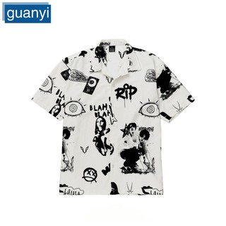 Áo sơ mi ngắn tay in họa tiết guanyi1 cá tính cho nam nữ