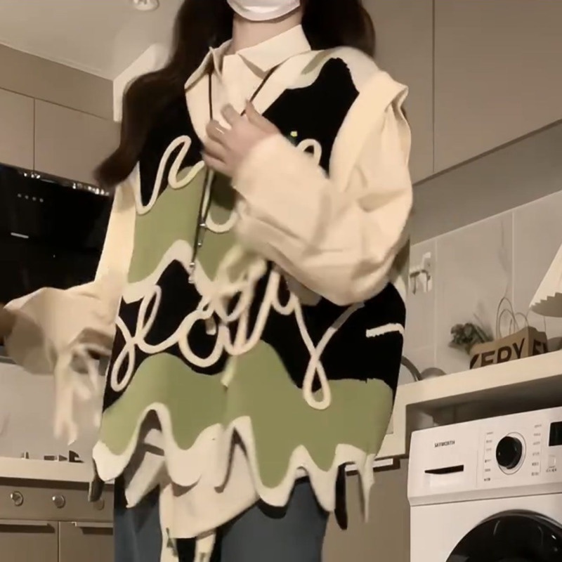 Áo sweater Dệt Kim Sát Nách Màu Tương Phản Thời Trang Cho Nữ